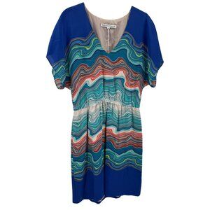 Trina Turk 100% Silk Multicolor Wave Print Dress Womens Size 6 Fully Lined Short